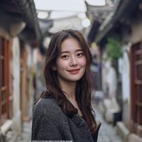 朴雅琳头像，韩裔中文编辑，温柔微笑，背景是首尔北村韩屋村传统街道，画面古朴雅致